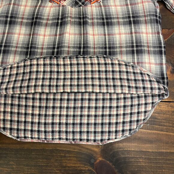 Sundance Black Orange Plaid Embroidered Long Sleeve Top V Neck Women's Large - Picture 6 of 10